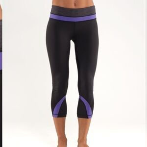 Lululemon Run Inspire Crop II in Persian Purple and Heathered Dark Black